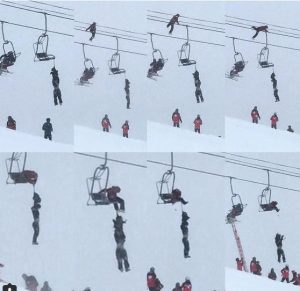 Un skieur, pendu à un télésiège par le cou, sauvé par un expert funambule croisé par hasard Captur10