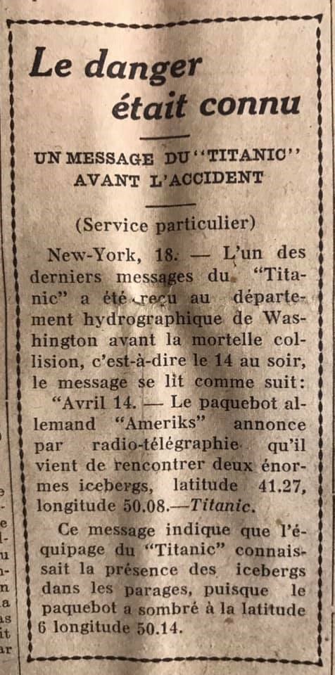 Le naufrage du Titanic fait la une des journaux - Page 4 Devoi103