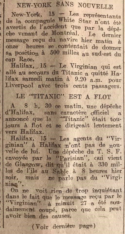 naufrage - Le naufrage du Titanic fait la une des journaux - Page 3 Devoir19