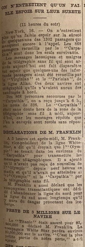 naufrage - Le naufrage du Titanic fait la une des journaux - Page 3 Devoir59