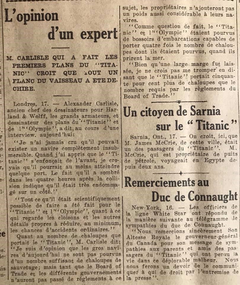 naufrage - Le naufrage du Titanic fait la une des journaux - Page 3 Devoir81