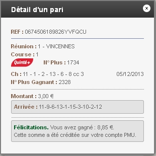 05/12/2013 --- PARIS-VINCENNES --- R1C1 --- Mise 9 € => Gains 8,85 € Scree128