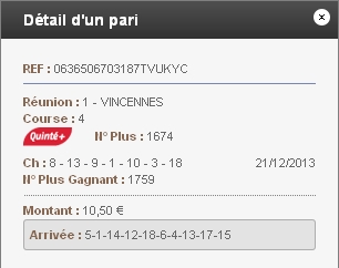 21/12/2013 --- PARIS-VINCENNES --- R1C4 --- Mise 10,5 € => Gains 0 € Scree161
