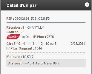 13/03/2014 --- CHANTILLY --- R1C3 --- Mise 21 € => Gains 0 € Scree263