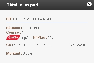 23/03/2014 --- AUTEUIL --- R1C4 --- Mise 21 € => Gains 0 € Scree293