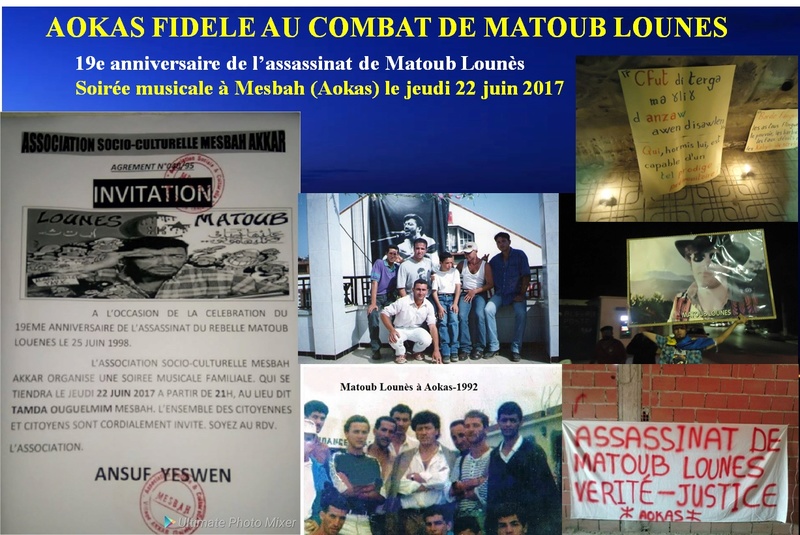 19e anniversaire de l’assassinat de Matoub Lounès  :Soirée musicale à Mesbah (Aokas) le jeudi 22 juin 2017 Matoub10