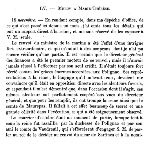 18 novembre 1780: Mercy à Marie-Thérèse 149