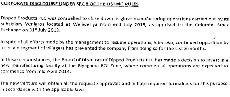 Sri Lanka’s controversy hit glove making factory to be shifted Dipp10