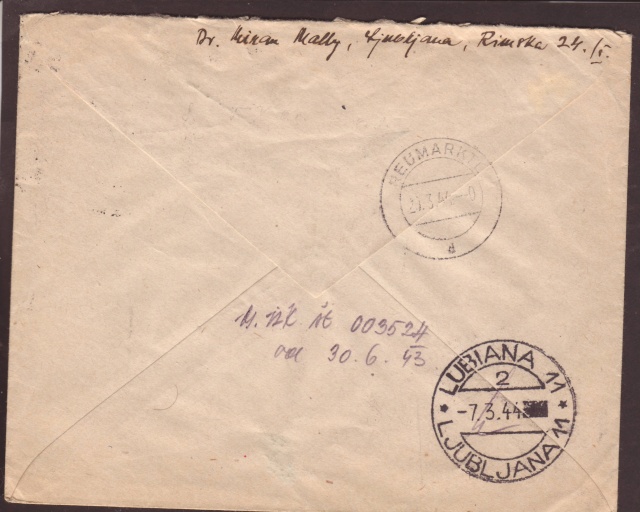 Cachet " P.S.S.D." sur lettre de Ljubljana ( Slovénie ) 1944. 1d001210