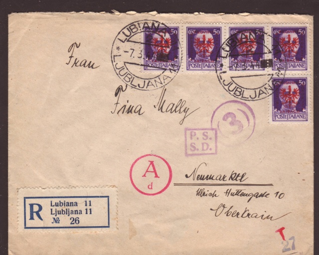 Cachet " P.S.S.D." sur lettre de Ljubljana ( Slovénie ) 1944. 1f001310