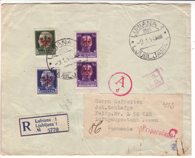 Cachet " P.S.S.D." sur lettre de Ljubljana de janvier 1944 avec données de l'expéditeur. 1f001610