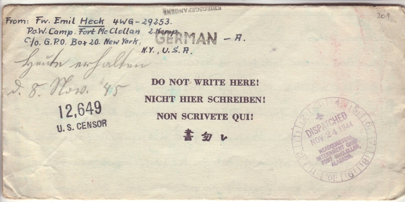 Pourquoi un cachet "Geprüft Zensurstelle y" en décembre 1944 pas "Zensurstelle n" ?? 2026011