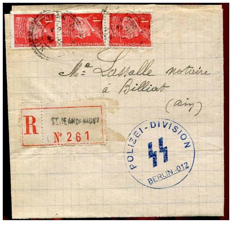 Courrier interieur de 1941 - département de l'Ain avec un cachet de la Police allemande !! 941_0012