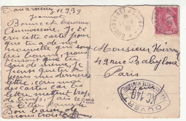Tarif des cartes postales pendant la Deuxième Guerre mondiale _1000710