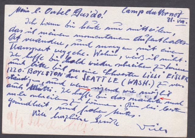 Cachet "CONTROLE AU CAMP DU VERNET" sur entier Pétain pour la Suisse _1d_0010