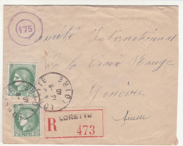 Cachet circulaire double cercle "175" sur lettre de la France pour le CICR. _2000510