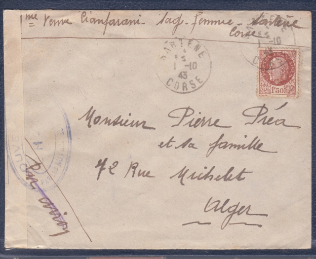 Une des premières lettres envoyée après l'occupation de la Corse   _3001511