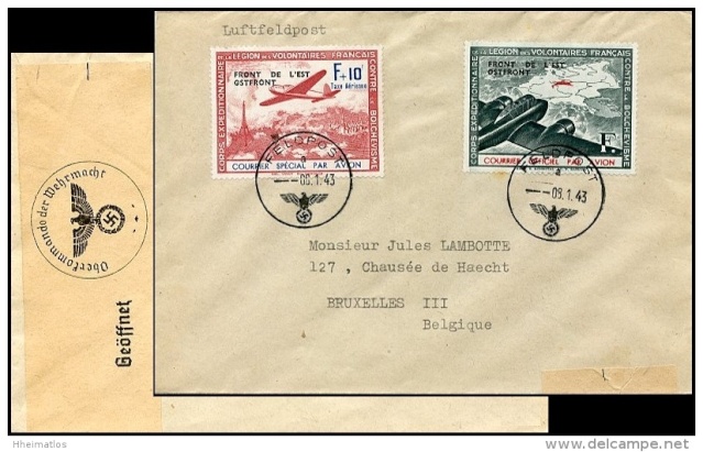 Lettre avec vignette "Légion des Volontaires Français" oblitération Feldpost 1943 Faux10