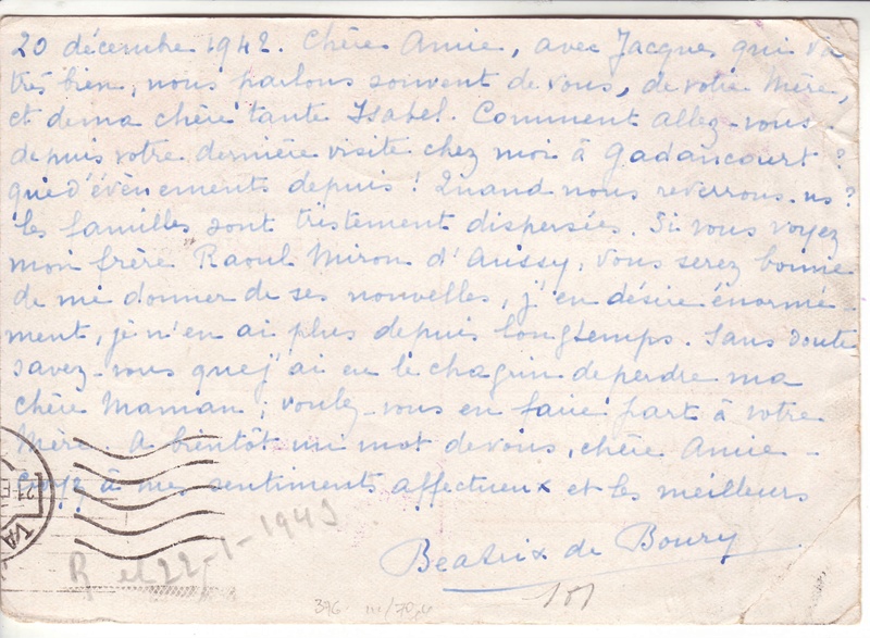 Contôle hors du commun des cartes postales par la BP bordeaux en décembre 1942 et janvier1943 H000110