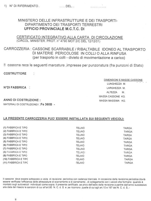 certificato integrativo per trasporto di rifiuti pericolosi Cattur10