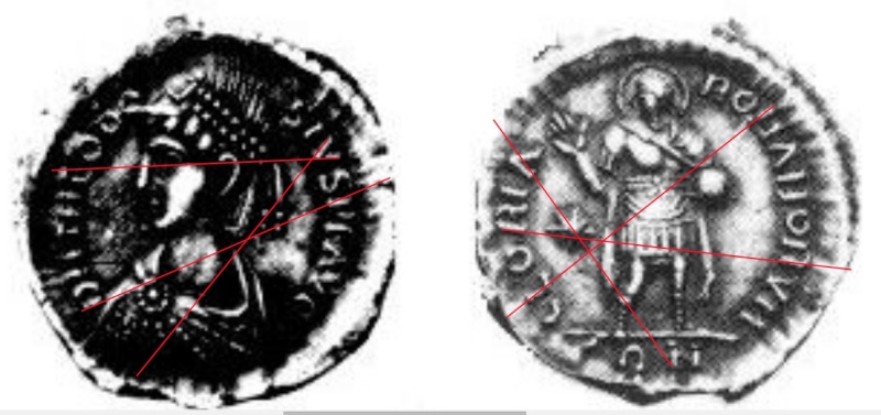 Comparaison de coins du Miliarense de Théodose II Fausse10