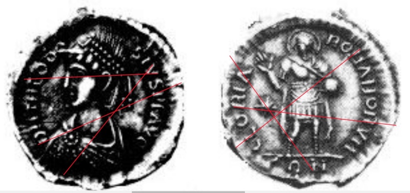 Comparaison de coins du Miliarense de Théodose II   Fausse10