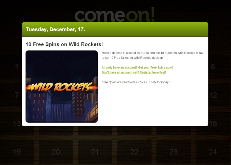 ComeOn Casino Christmas Calendar - 17th December 2013 Comeon27