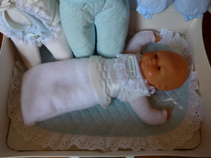 Un nouveau-né dans une petite valise en "cuir". L1030918