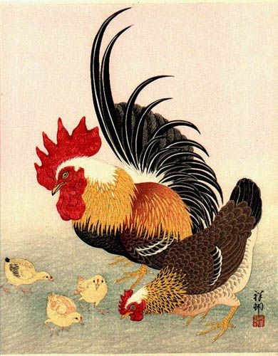 Vẻ đẹp của gà trong tranh cổ Nhật Bản ... G410