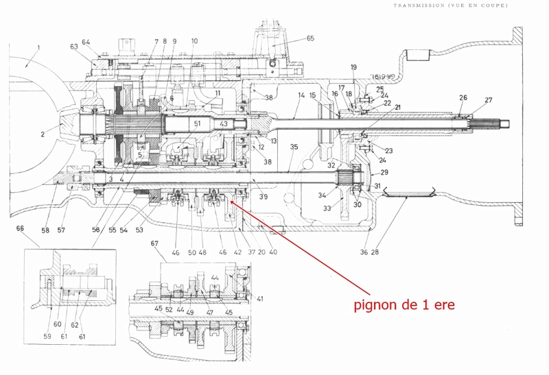 Demontage boite ih 533. Pignon 1ere grippé sur son arbre 53313