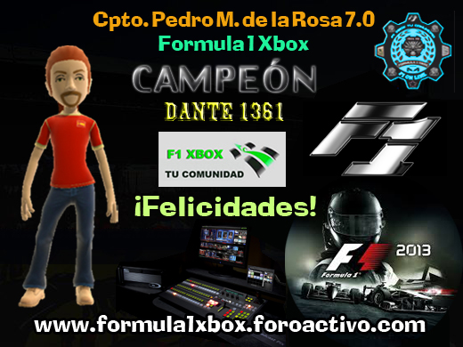  ¡ CAMPEÓN ! / F1 2013 - XBOX 360 / CPTO.PEDRO M. DE LA ROSA 7.0 - F1 XBOX / CAMPEÓN, CLASIFICACIÓN Y PODIUM FINAL / FEBRERO DE 2017. Fa616