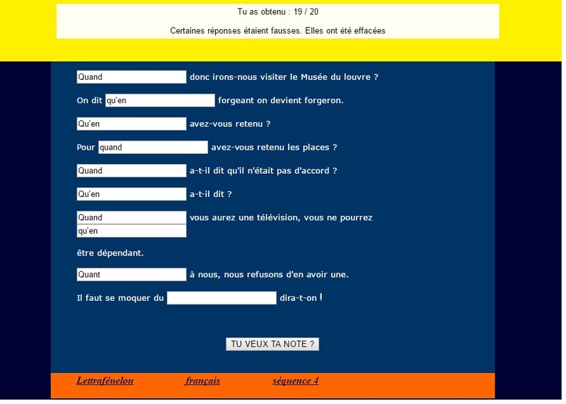 QUAND ?/ QU'EN ? / QUANT ? C10