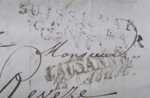 Marque D au dos d'une correspondance.  Lausan12