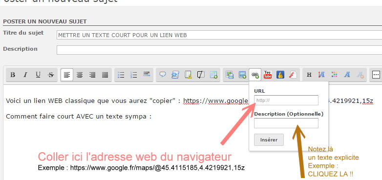 METTRE UN TEXTE COURT POUR UN LIEN WEB A210