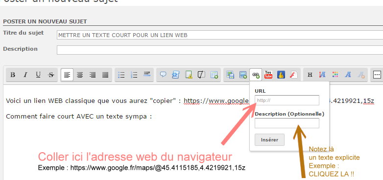 METTRE UN TEXTE COURT POUR UN LIEN WEB   A210