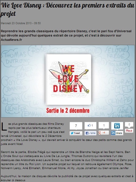 Articles : Elodie Frégé sur l'album "We love Disney" (Sept / Oct 2013) Captur18