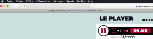plantage machine reset non fonctionnel lien RADIO NOVA PLAYER Captu182