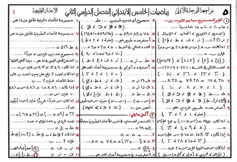 مراجعة الاعداد الطبيعية س و ج فى ورقتين فقط للصف الخامس ترم ثاني 1112