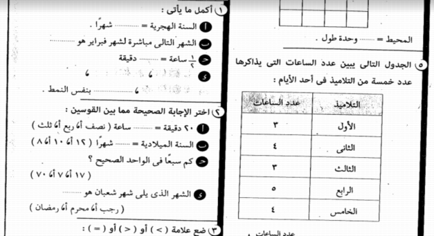 امتحانات الرياضيات للصف الثانى الابتدائى الفصل الدراسى الثانى 21010