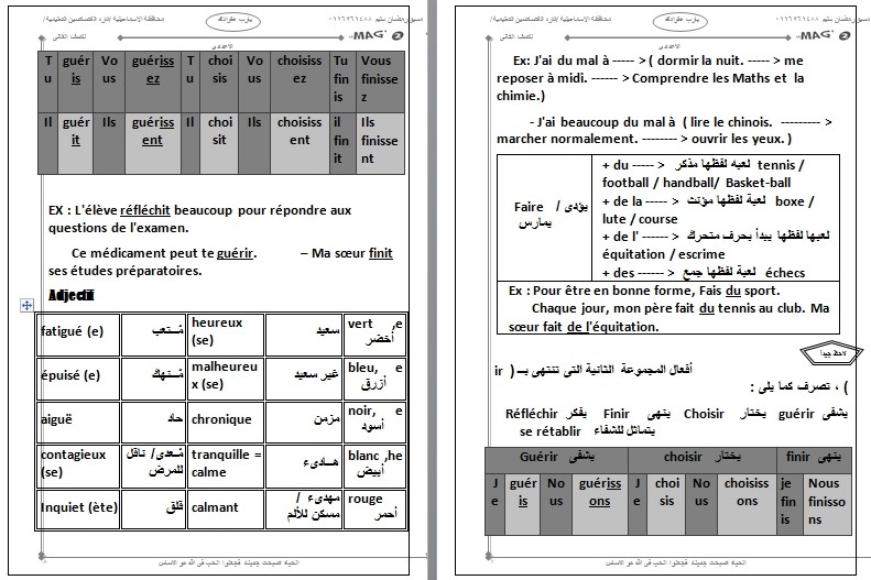  مذكرة لغة فرنسيه شرح + قواعد للصف الثانى الاعدادى الفصل الدراسى الثانى  2116