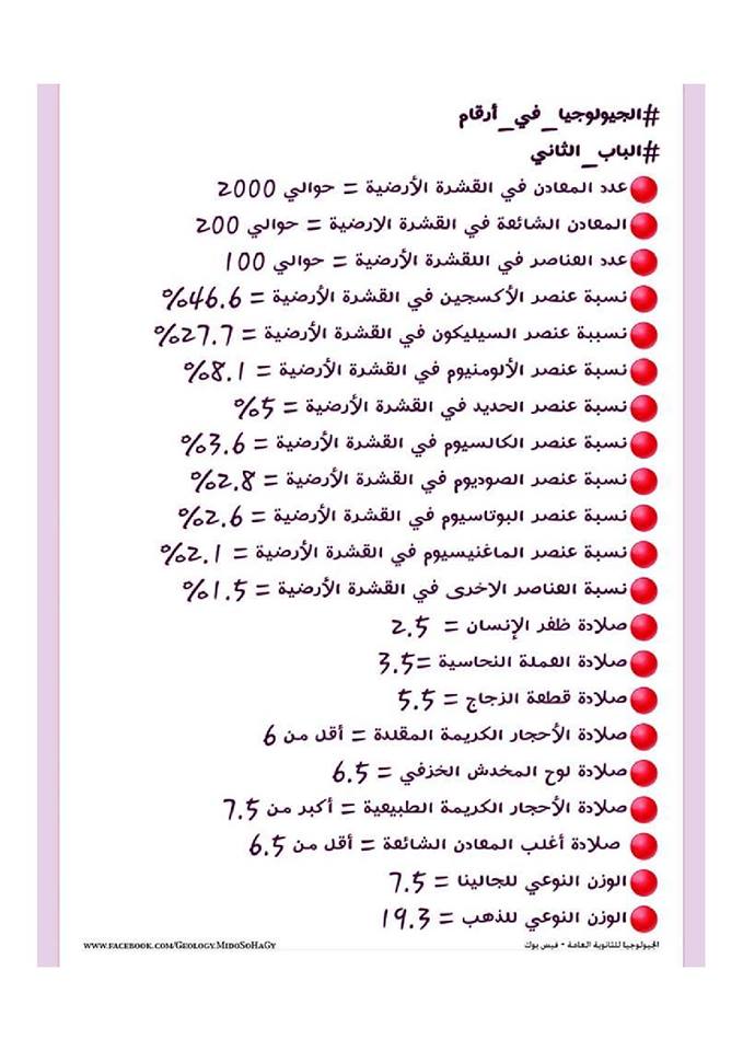 ارقام مهمه فى الجيولوجيا للثانوية العامة