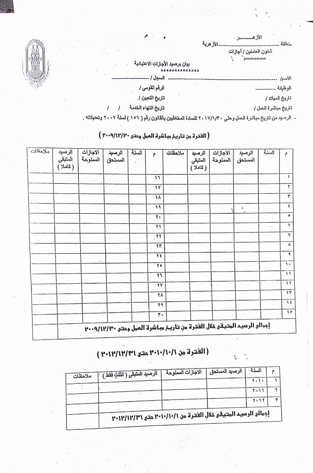 الاجازات - هام وعاجل.. منشور الازهر بخصوص الاجازات الاعتيادية للست سنوات السابقة  3156