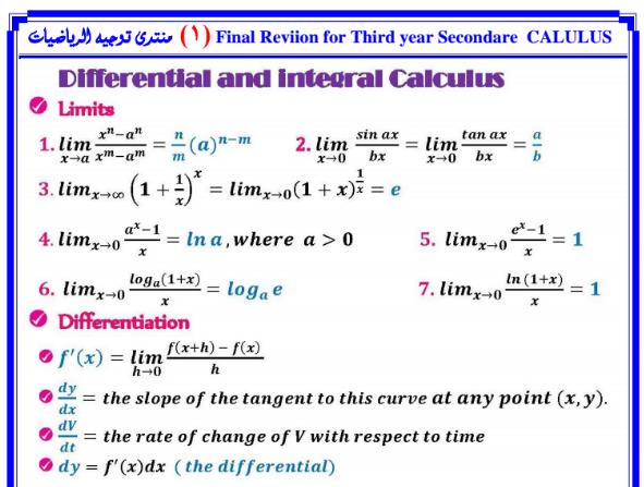 لطلاب الثانوية اللغات.. أهم قوانين التفاضل والتكامل + مراجعة نهائية 3162