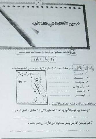 ورقة امتحان الدراسات الاجتماعية للصف السادس الابتدائي الترم الثاني 2017 محافظة قنا 468