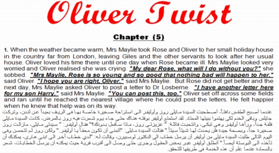 ترجمة قصة "اوليفر تويست" كاملة 16 ورقة للصف الاول الثانوي ترم ثان  528