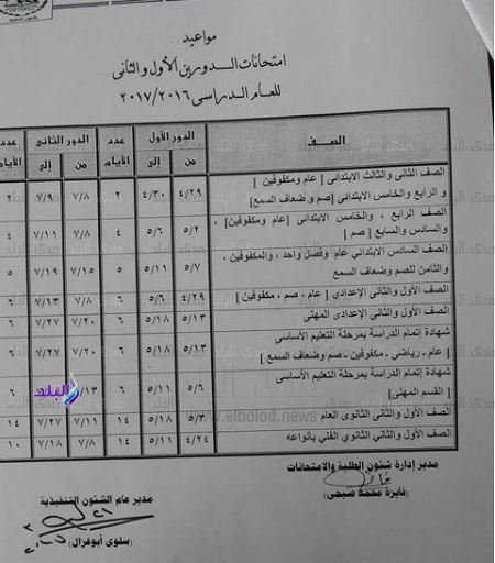 محافظة الجيزة: مواعيد امتحانات الترم الثاني 2017 5511