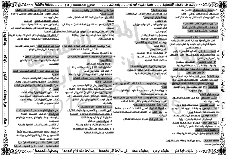 بالصور: تلخيص الفلسفة والمنطق في 5 ورقات للصف الاول الثانوى