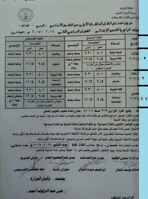  جداول امتحانات محافظة الدقهلية آخر العام 2017 O_uoo10