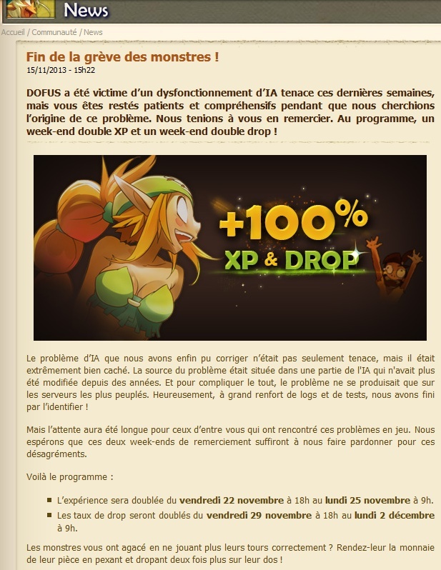 WEEKEND DOUBLE XP / Résolution des bug de monstre ! Infodo10