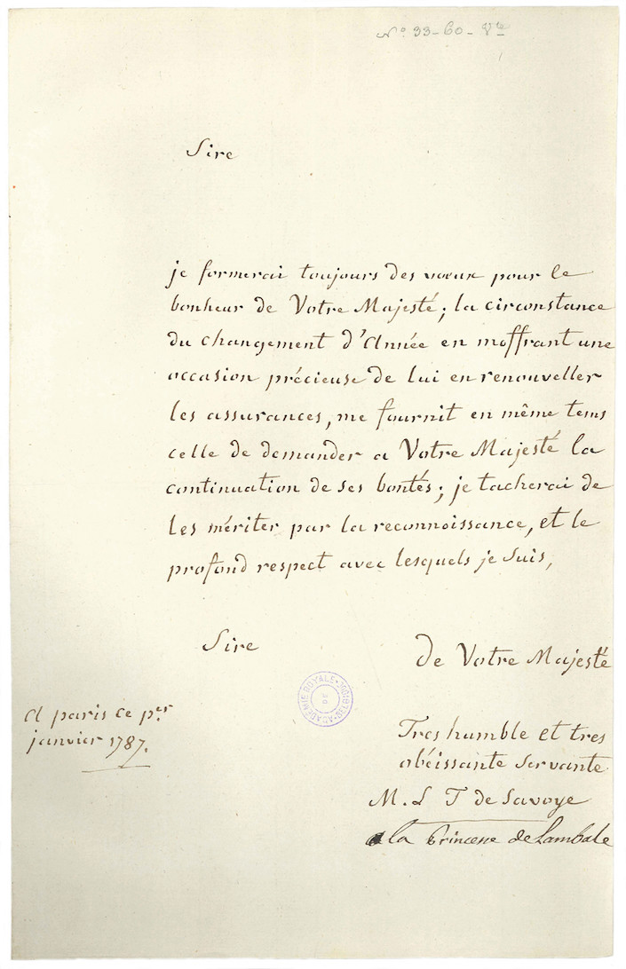 Lamballe - Lettres de la princesse de Lamballe Lettre13